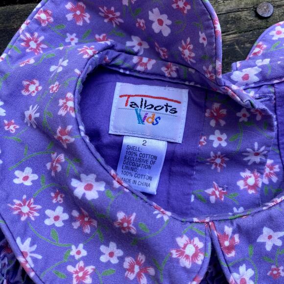 Talbots Purple Collared Peasant Style Floral Dress Girl's Size 2 - Picture 2 of 3